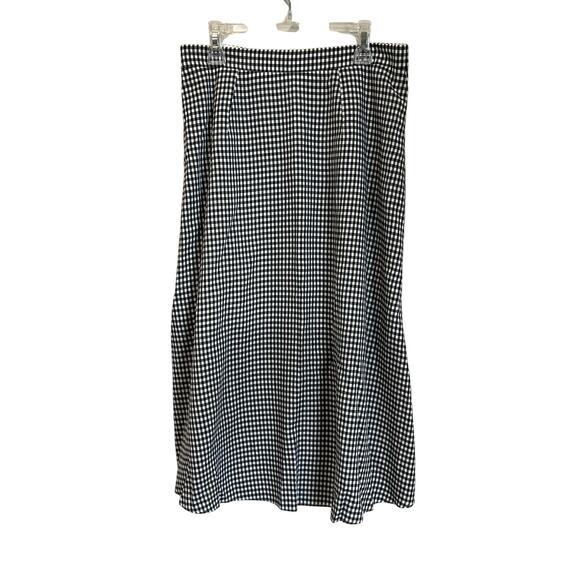 LOFT Faux Wrap Black & White Gingham A Line Midi Skirt Size 0 - Picture 2 of 5